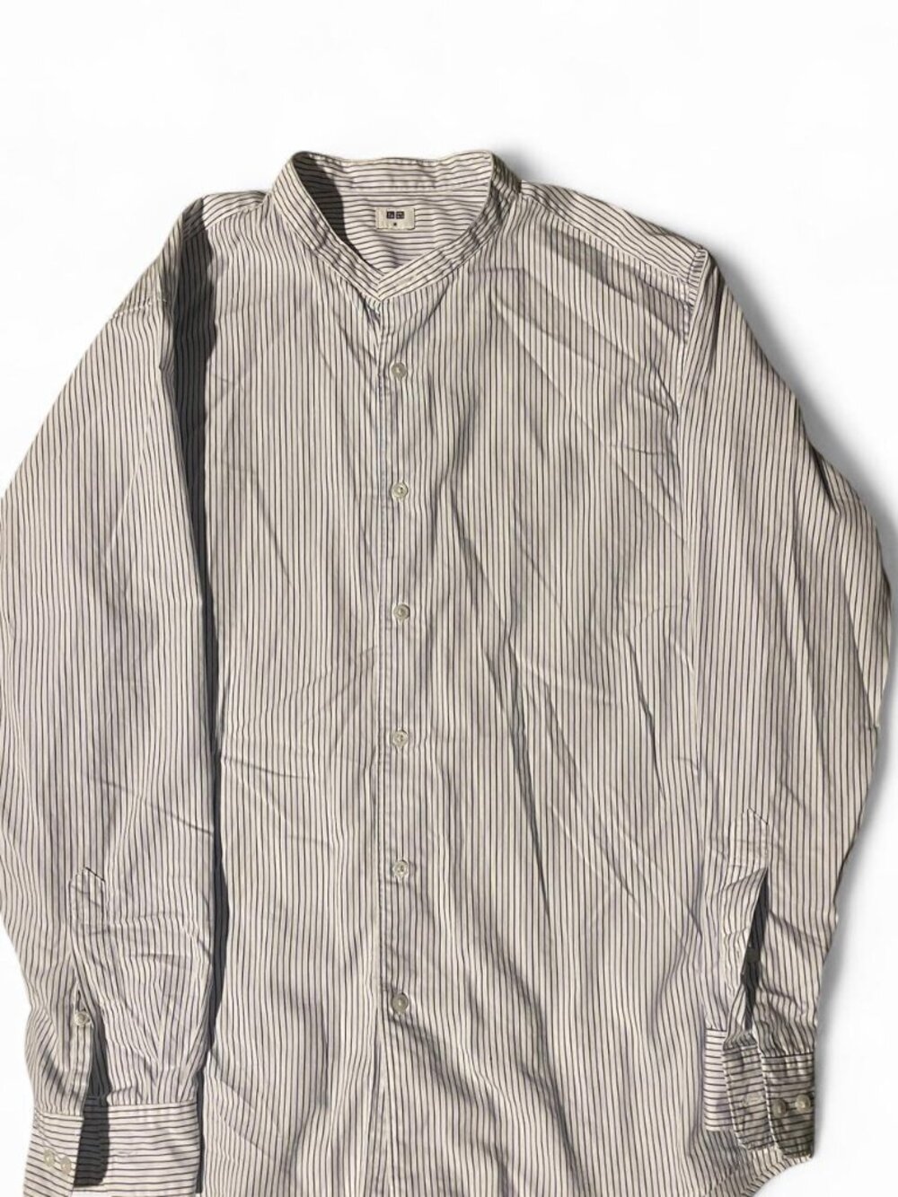 Uniqlo Men's Striped Band Collar Long Sleeve Shirt Size M